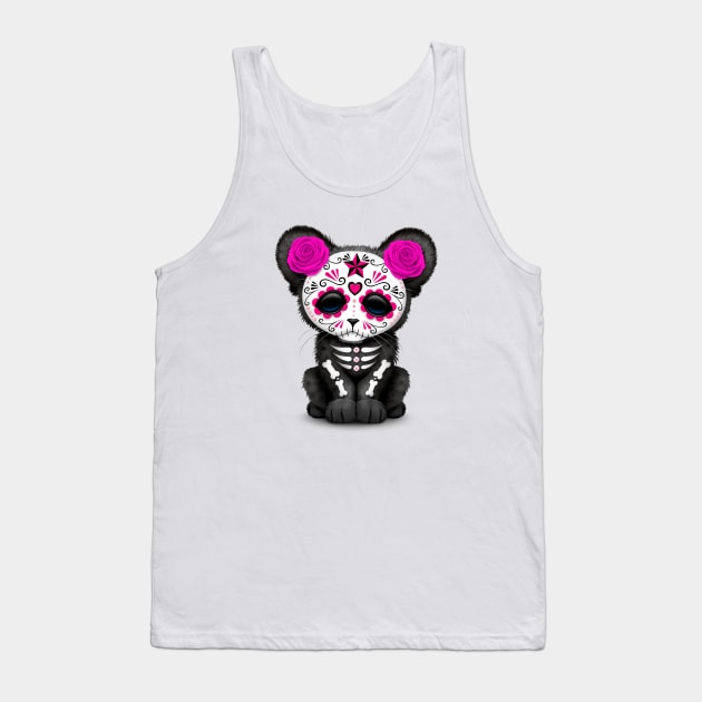 Pink Day of the Dead Sugar Skull Panther Cub Tank Top by jeffbartels